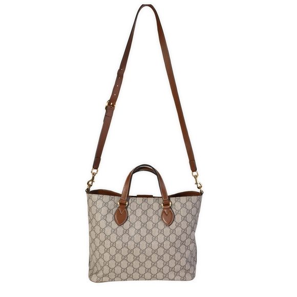 Gucci Brown Leather & GG Supreme Convertible Tote - Picture 3 of 7